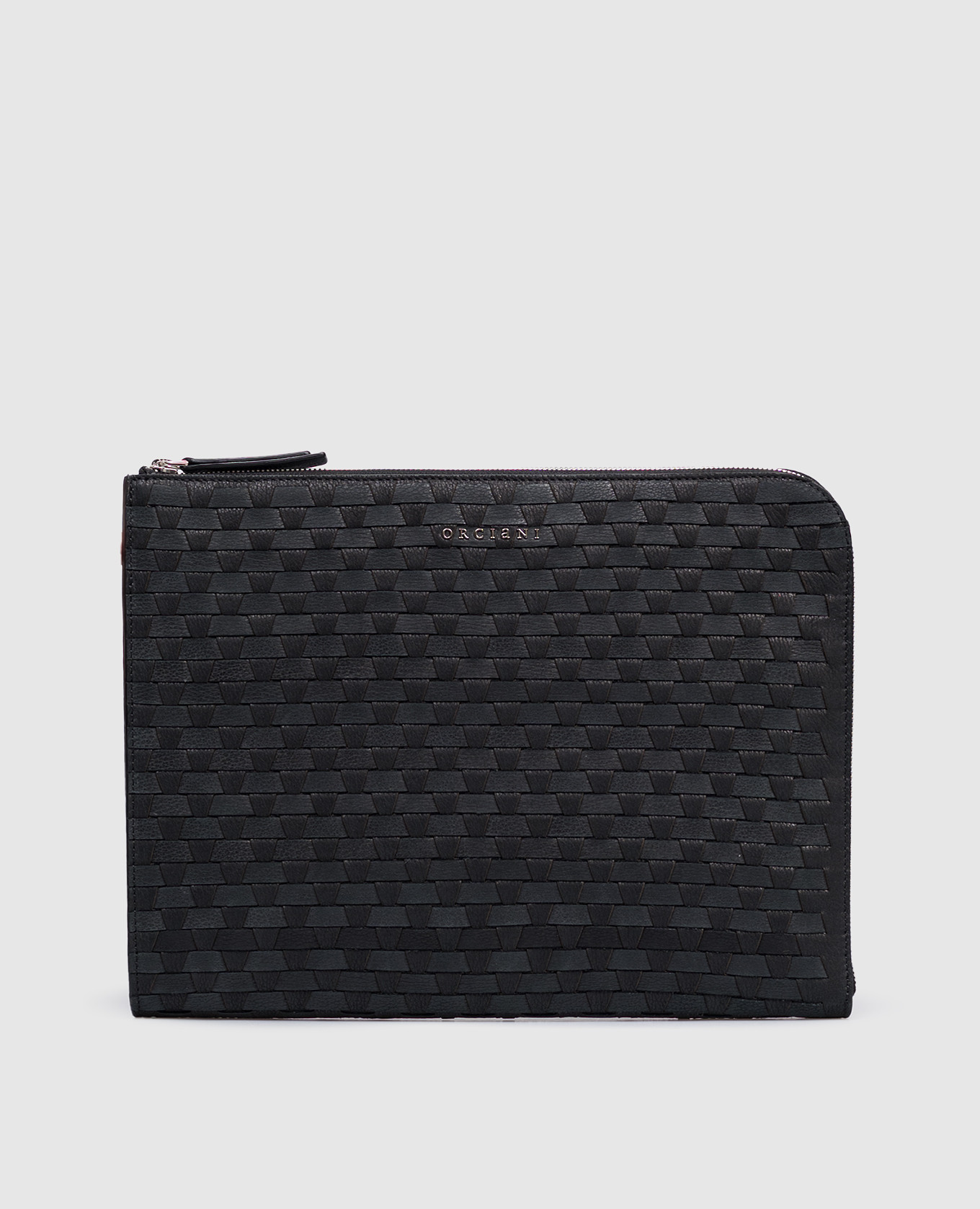 Black leather woven document folder Orciani
