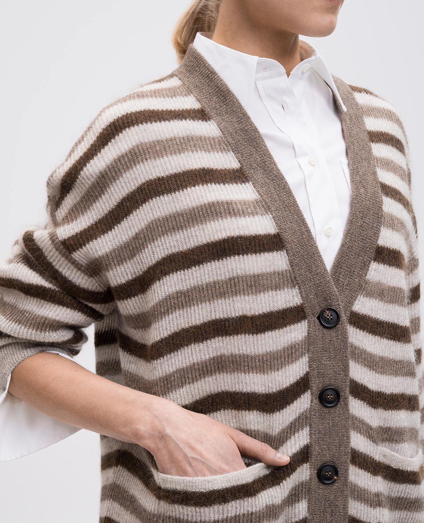 

Beige striped wool cardigan Brunello Cucinelli