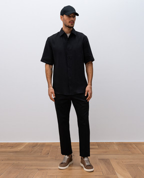 Agnona Black linen shirt with logo TD09U5YU3039