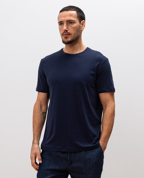 ISAIA Blue silk T-shirt with embroidered emblem MCI154JP001
