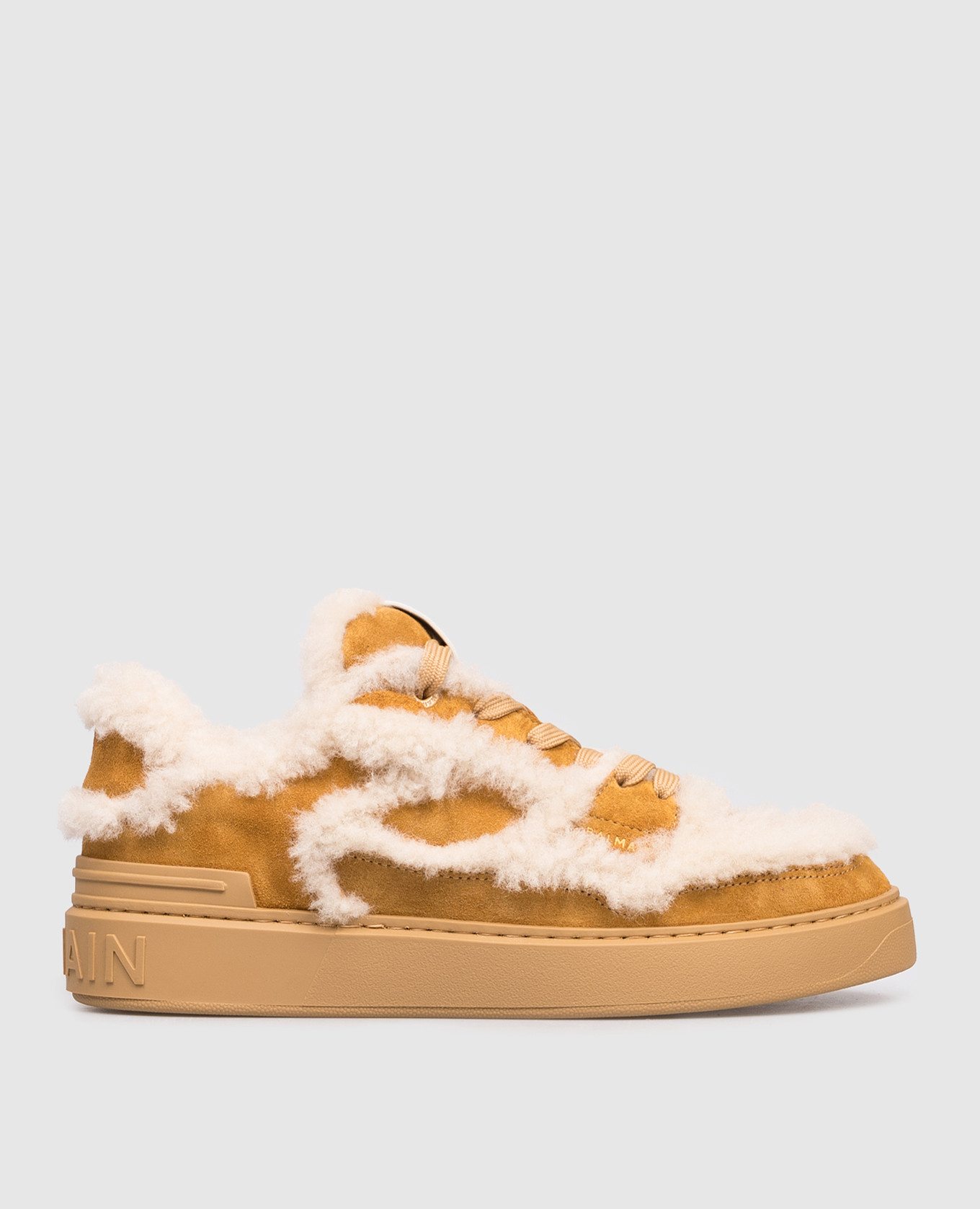 Brown suede sneakers with fur Balmain