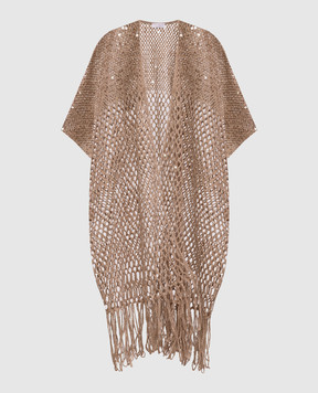 Brunello Cucinelli Beige openwork cardigan made of silk and linen with sequins MCBR02206