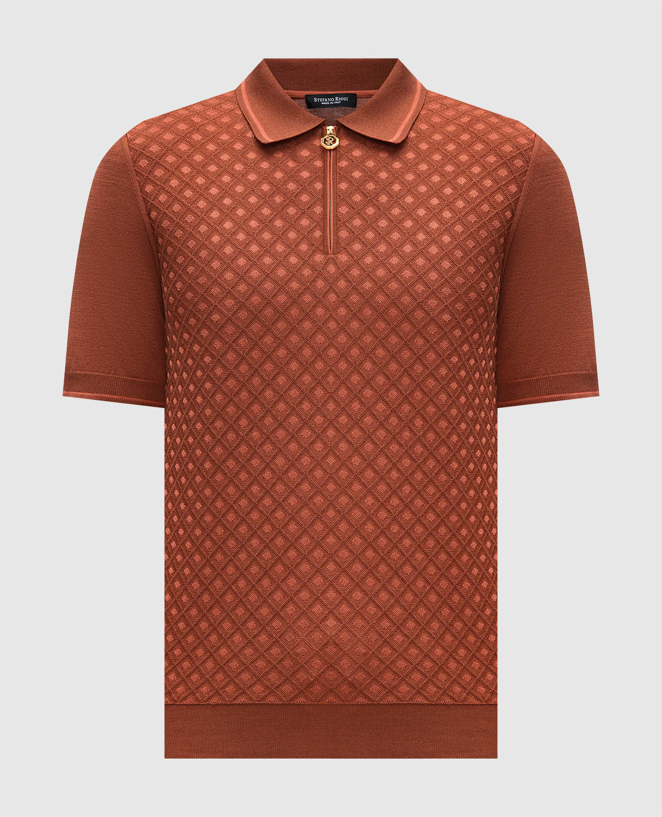 

Brown polo shirt with patterned silk Stefano Ricci