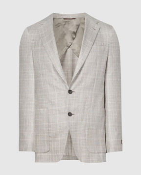 Canali Beige checkered wool, silk and linen jacket CF0043520272