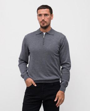 Cashmere&Whiskey Grey merino wool polo shirt 94394Z
