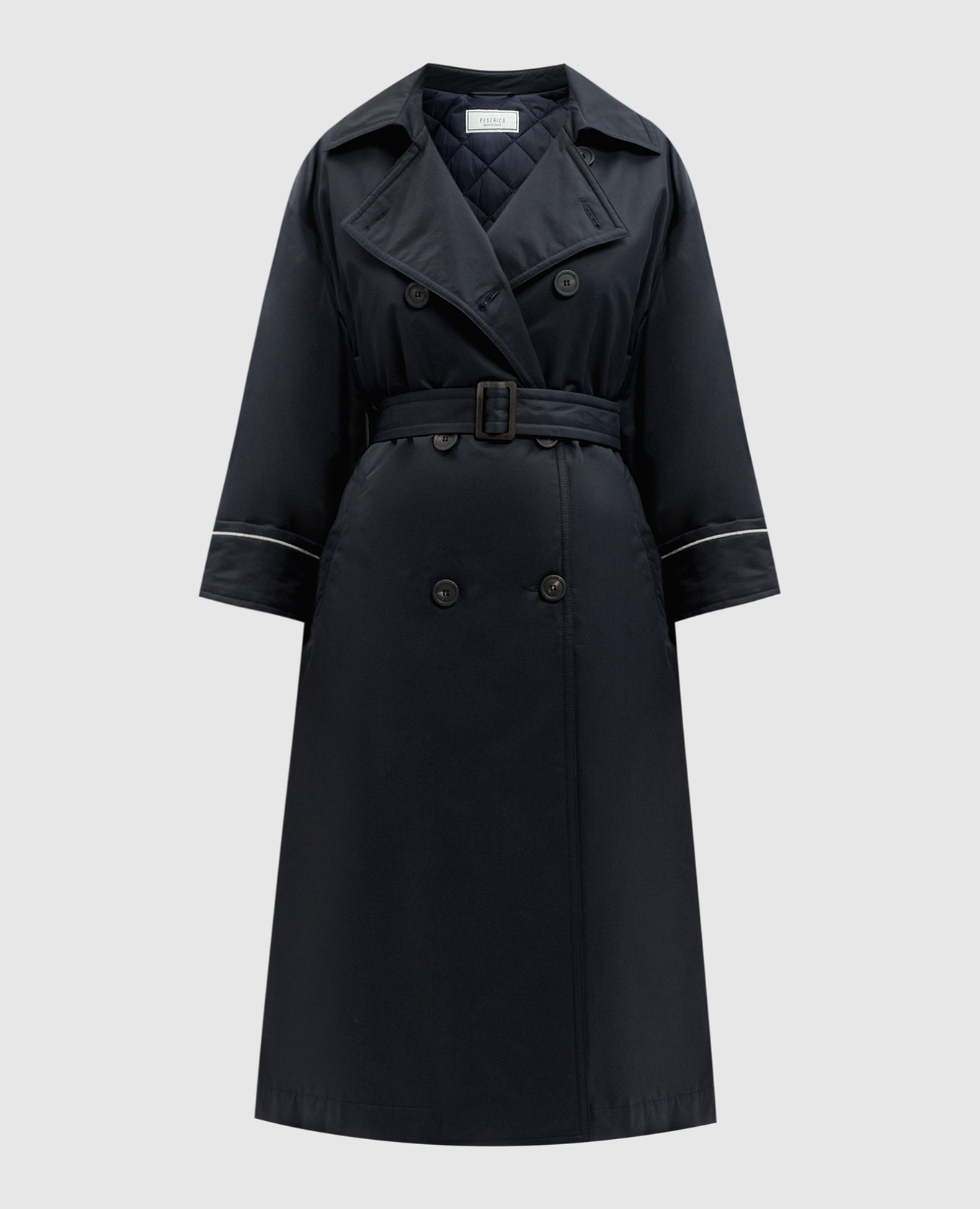Blue double-breasted cloak with monil chain peserico