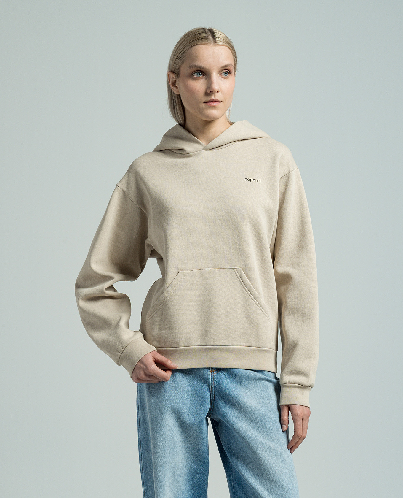 

Beige logo print hoodie Coperni