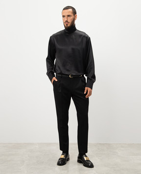 Dolce&Gabbana Black wool and silk pants with stripes GP0F2TFU21E