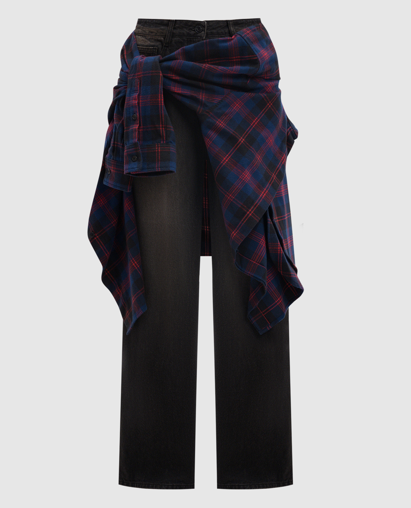 

Black distressed jeans with a removable check shirt Juun.j, Черный