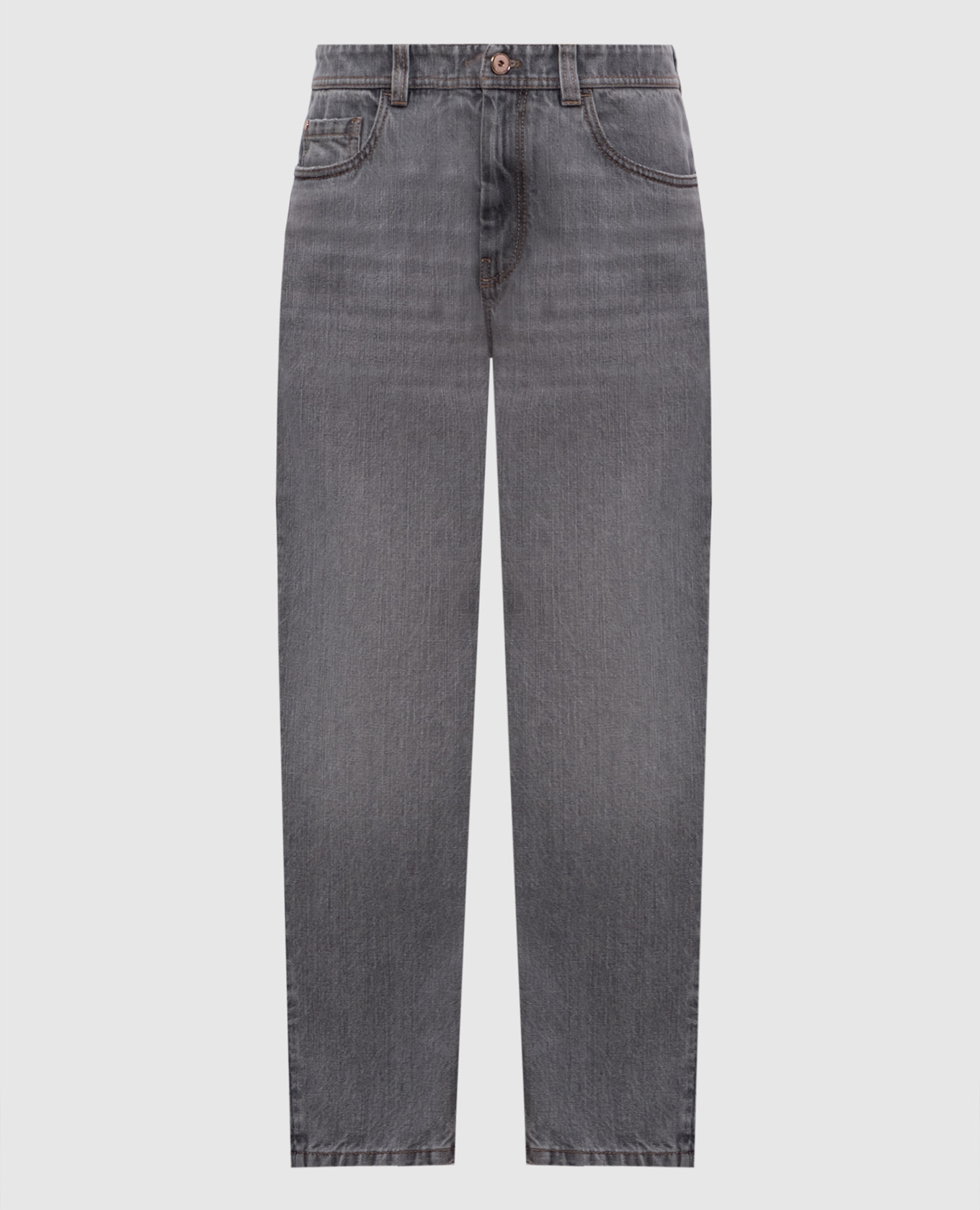Grey jeans with leather logo patch Brunello Cucinelli