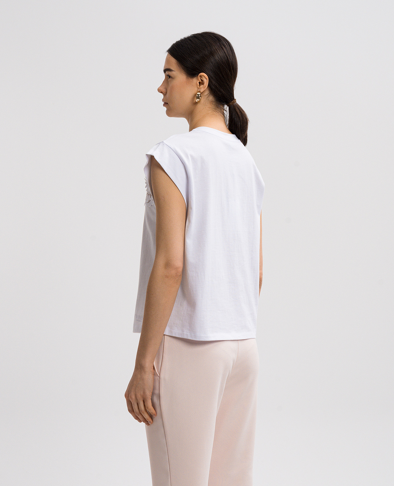 

White lace T-shirt with embroidered logo Twinset