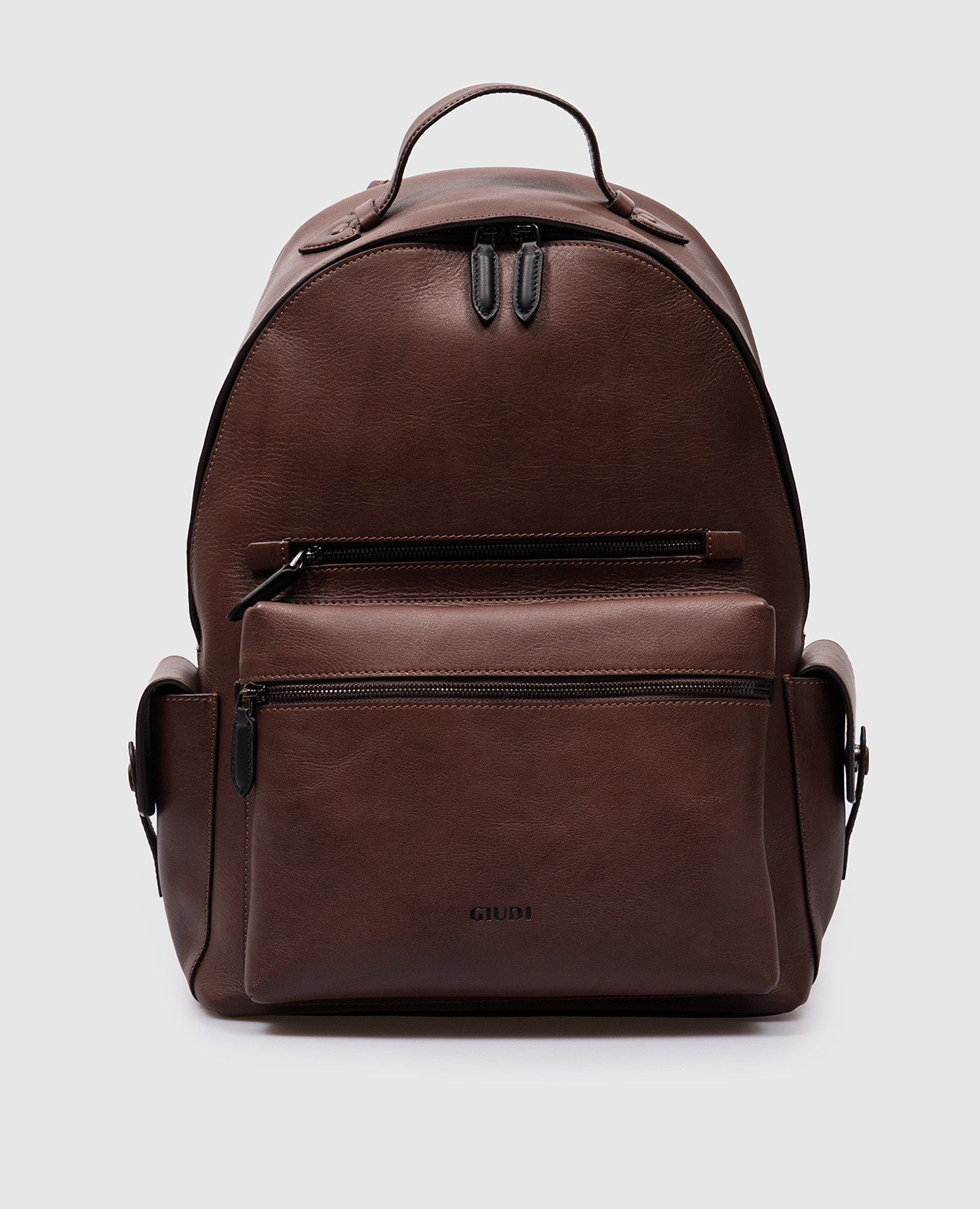 

Brown leather backpack with embossed logo GIUDI, Коричневый