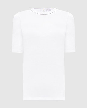 Brunello Cucinelli White ribbed top with monil chain MPTC8BJ310