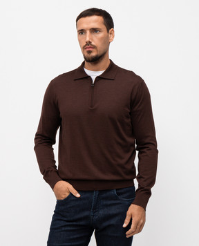 Stefano Ricci Brown wool, silk and cashmere polo shirt W505506P30W25350