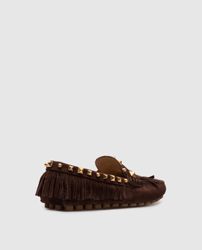 Valentino Brown suede Rockstud loafers with fringe 6W2S0LL2KAD