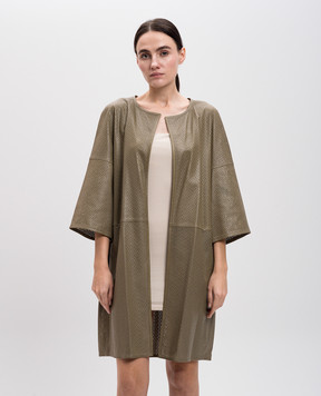 Yves Salomon Green perforated leather trench coat 7EYM22492APXX