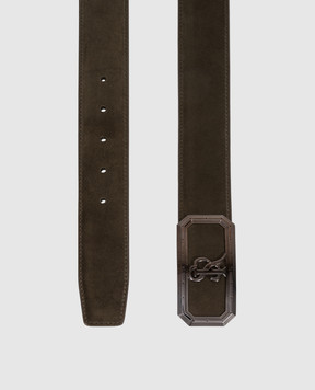 Stefano Ricci Khaki suede belt with monogram logo N381SDC332U
