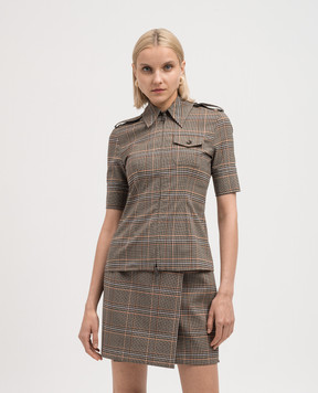 Max Mara Sportmax Brown PIRANIA shirt with checkered wool PIRANIA