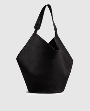 Khaite Black suede tote bag with logo HAITEBAG