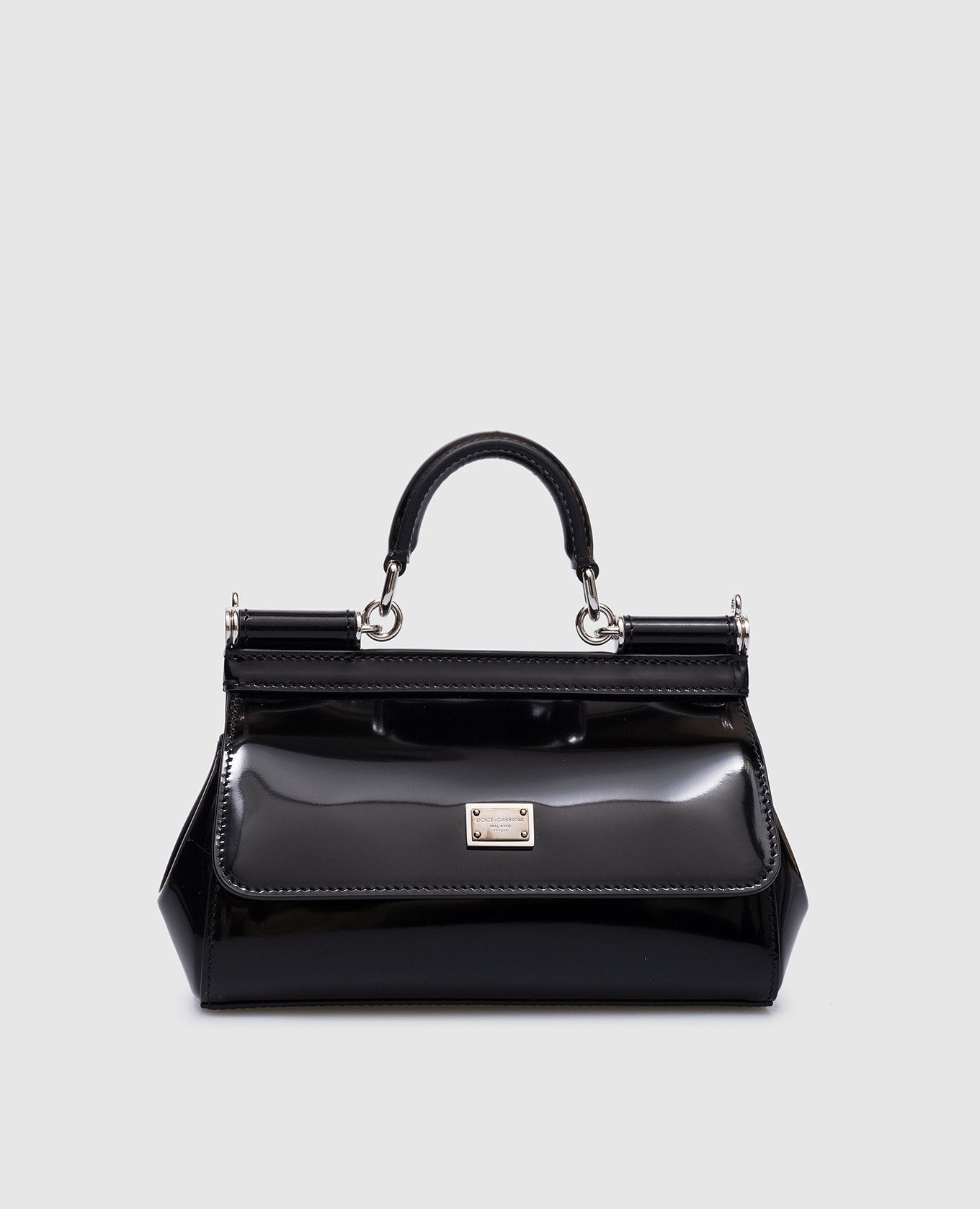 

Black glossy leather Sicily bag with metal logo Dolce&Gabbana