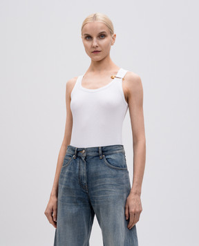 Versace White ribbed top with branded pin 10204631A15333