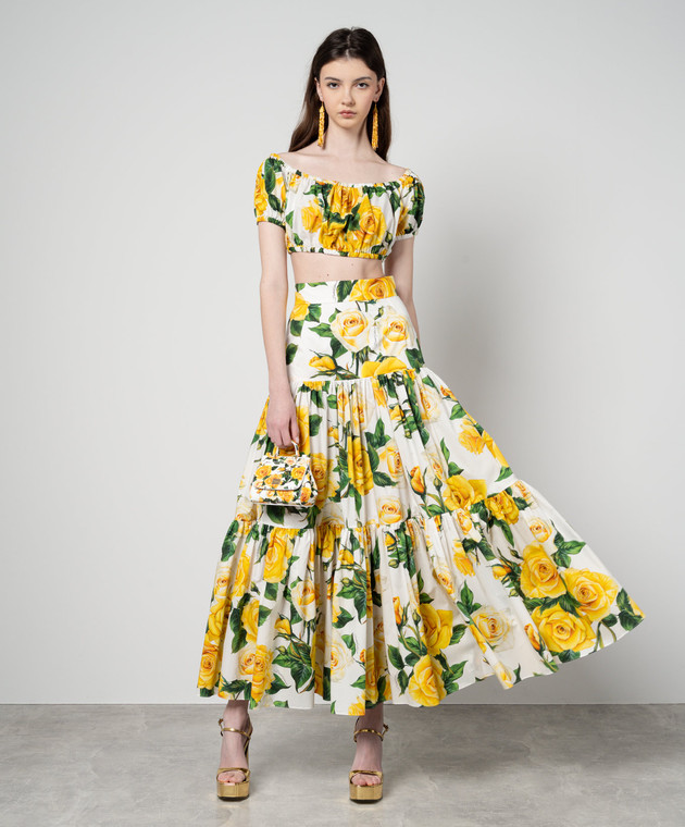 Dolce & Gabbana White Calendar Print Cotton Gathered Maxi Skirt main image 0