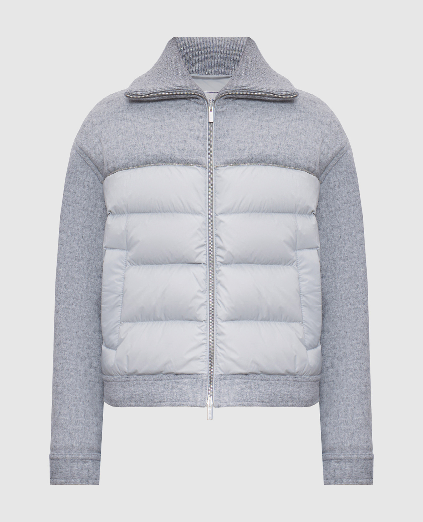 Gray down jacket with wool with monil chain peserico