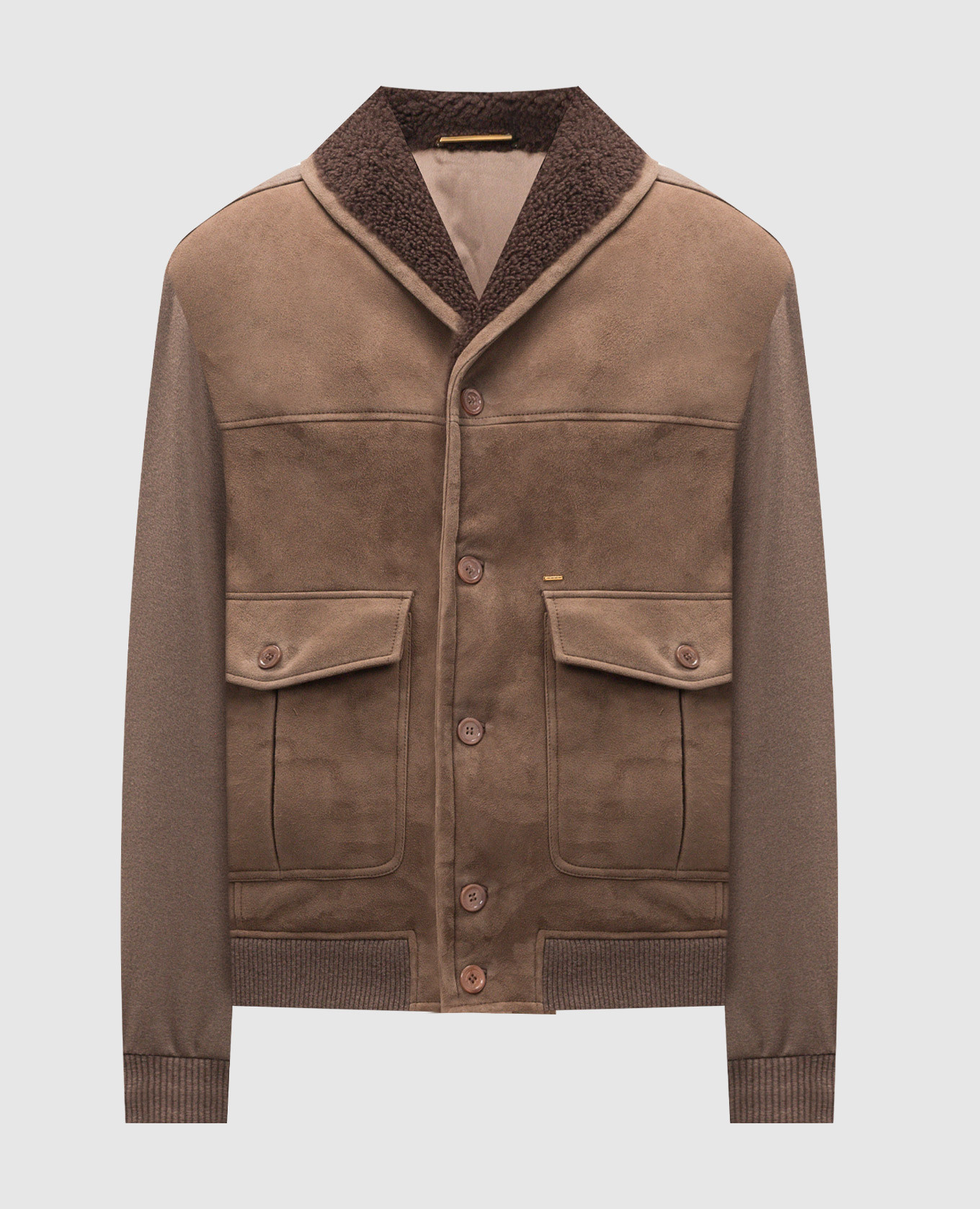 Brown cashmere and suede combo jacket stefano ricci