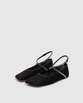 Amina Muaddi Black ballet flats ANE MESH CRYSTAL with crystals 11S351557ANE