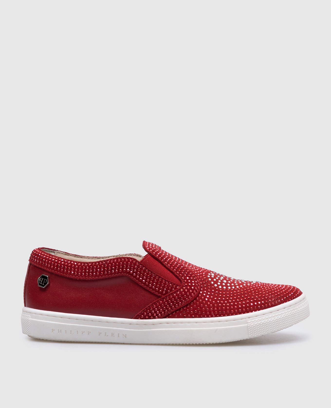 Children's red suede slippers cinderella with crystals philipp plein