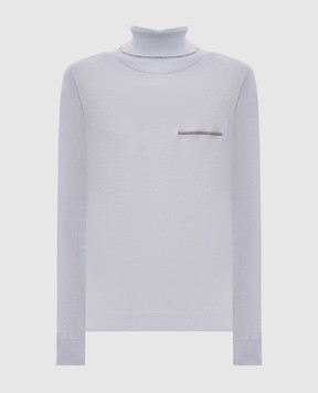 Peserico Blue cashmere and silk turtleneck with monil chain A99296F18K09282