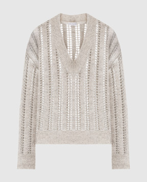 Brunello Cucinelli Gray openwork pullover made of wool with sequins MCM510612P