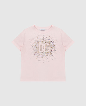 Dolce&Gabbana Children's pink t-shirt with crystals L5JTNKG7N6B812+