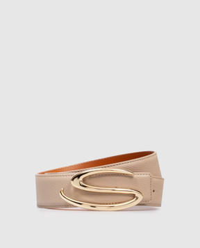 Santoni Beige leather belt with monogram logo CW35VC907ASTASIWFM35