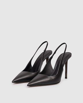 Brunello Cucinelli Black leather slingbacks with monil chain MZSKC2828
