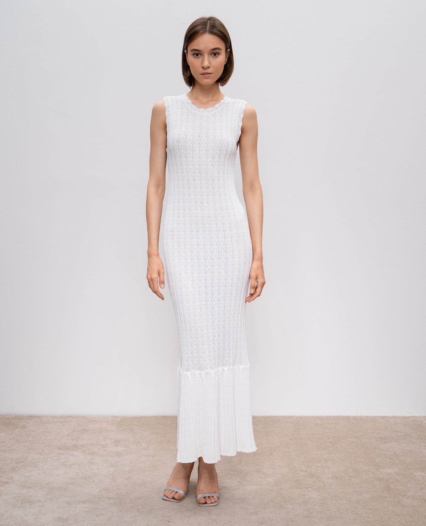 

White Molino ribbed maxi dress with flounce Lou Lou Studio
