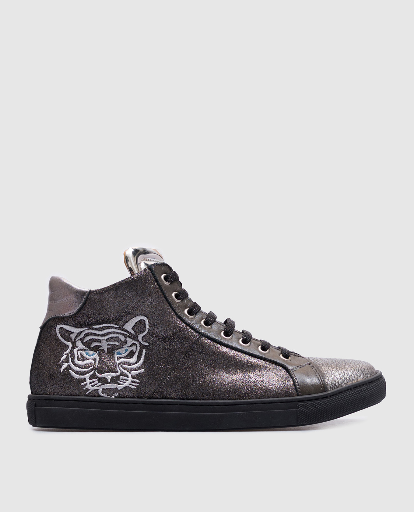 

Children's gray leather sneakers with embroidery Zecchino D'oro, Grey
