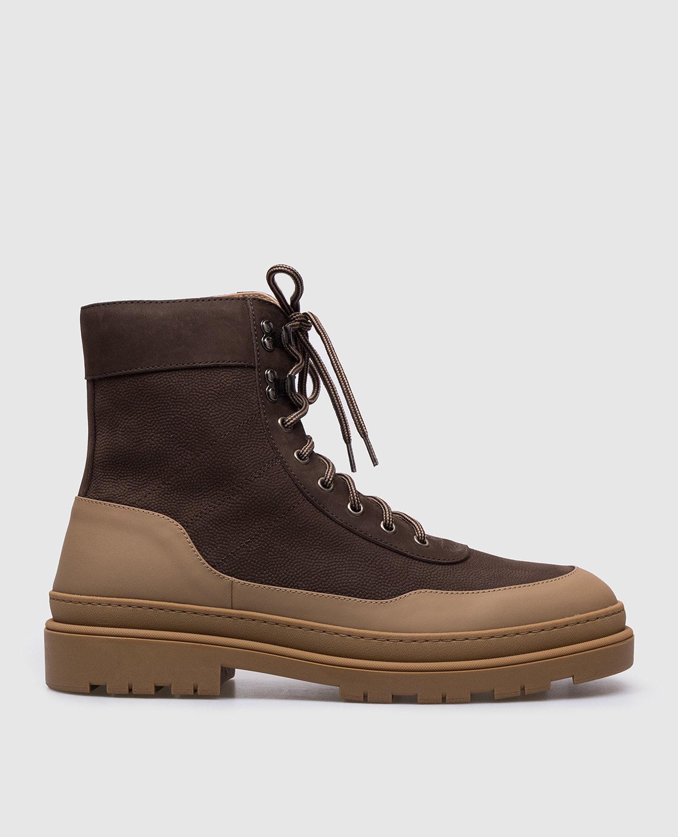 Brown leather boots with logo patch brunello cucinelli