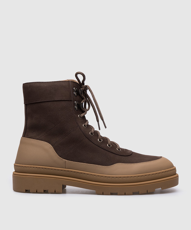 Brunello Cucinelli Brown leather boots with logo patch MZUUDHI788