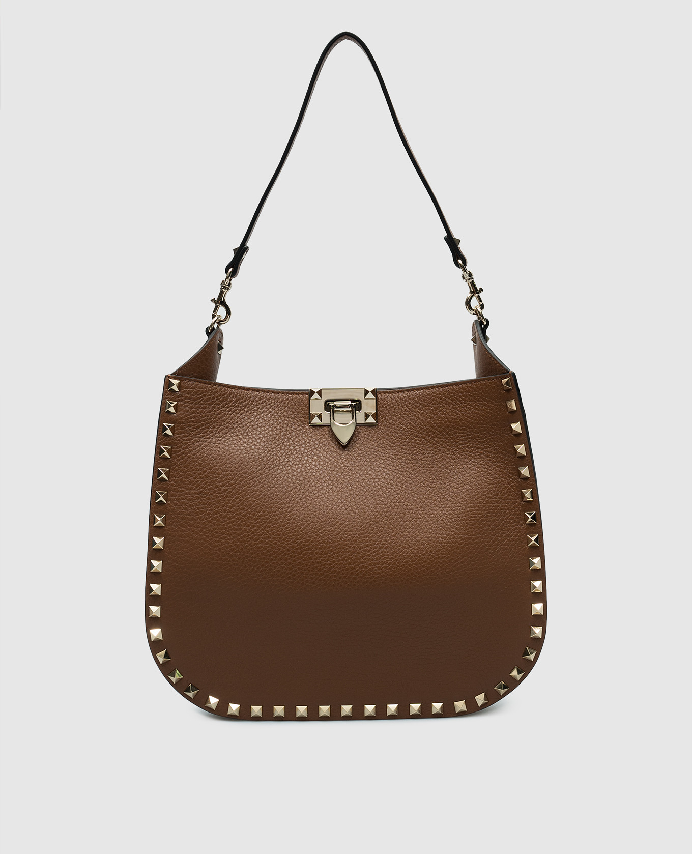 Valentino - Brown leather bag with branded Rockstud pyramids