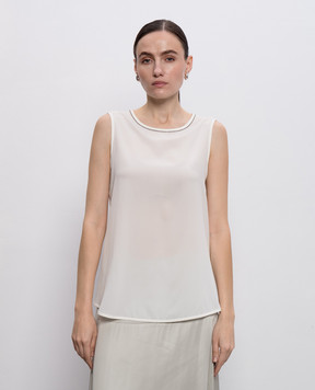 Peserico White silk top with monil chain A08893D07325