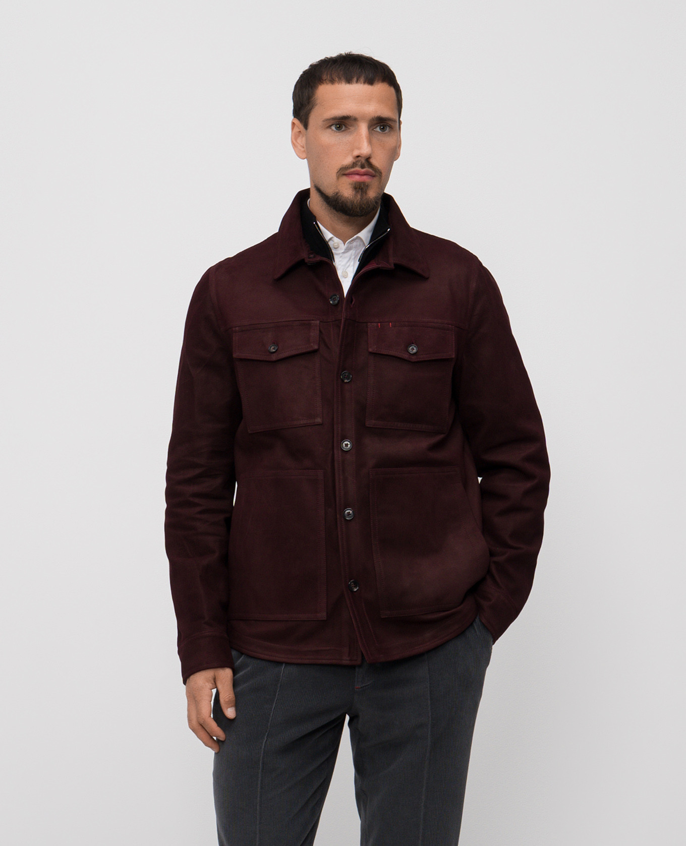 

Burgundy nubuck shirt jacket ISAIA