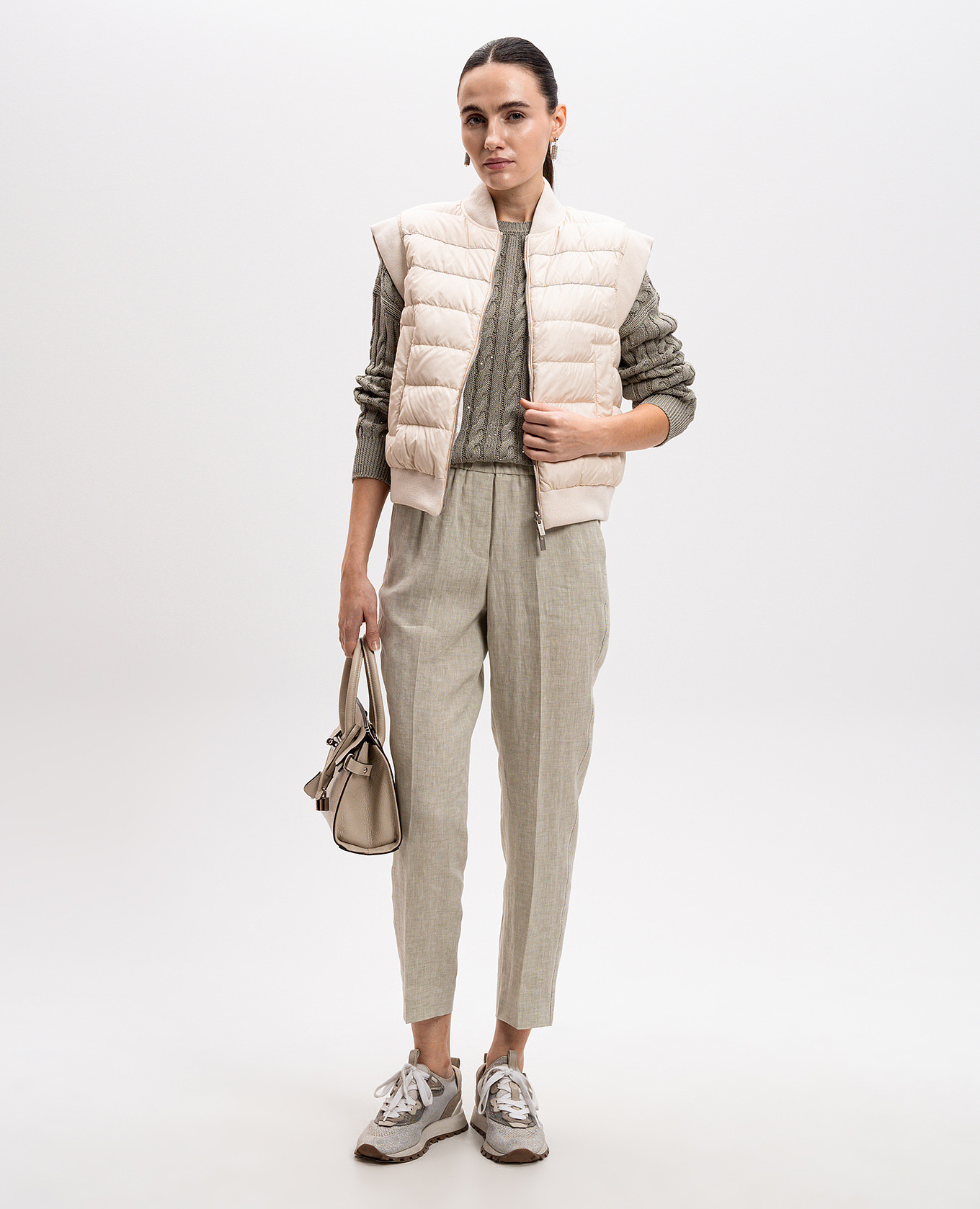 

Beige reversible down vest with monil chain Peserico