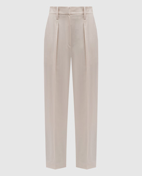 Brunello Cucinelli Beige woolen trousers with ecolathuni monil chain MP580P8562