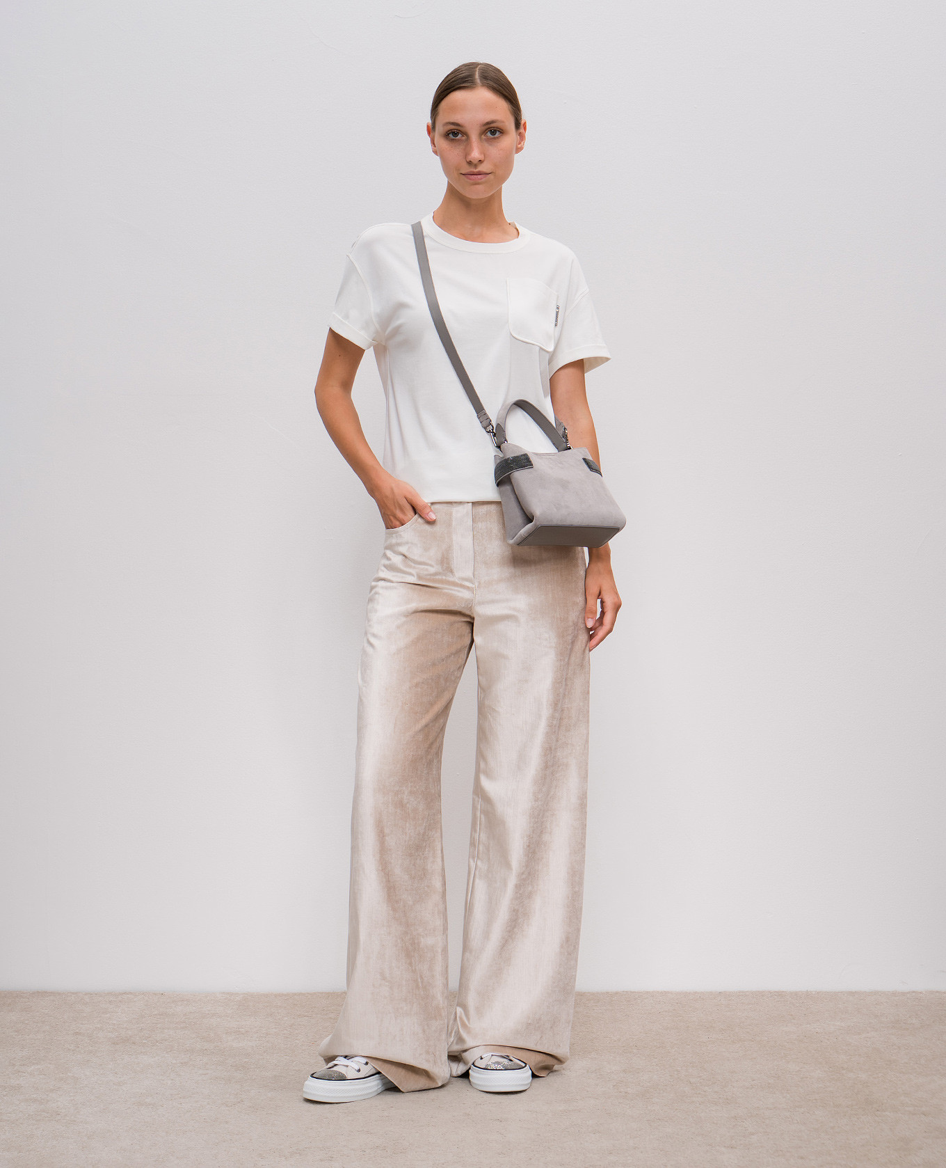 

White monil chain t-shirt with silk trim Brunello Cucinelli
