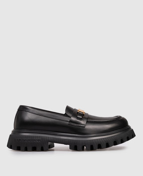 Dolce&Gabbana Children's black leather loafers with DG logo D11351A1065