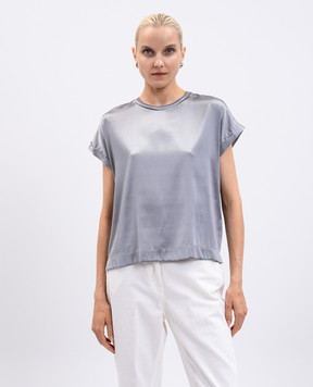 Peserico Gray silk top with monil chain S068082372D