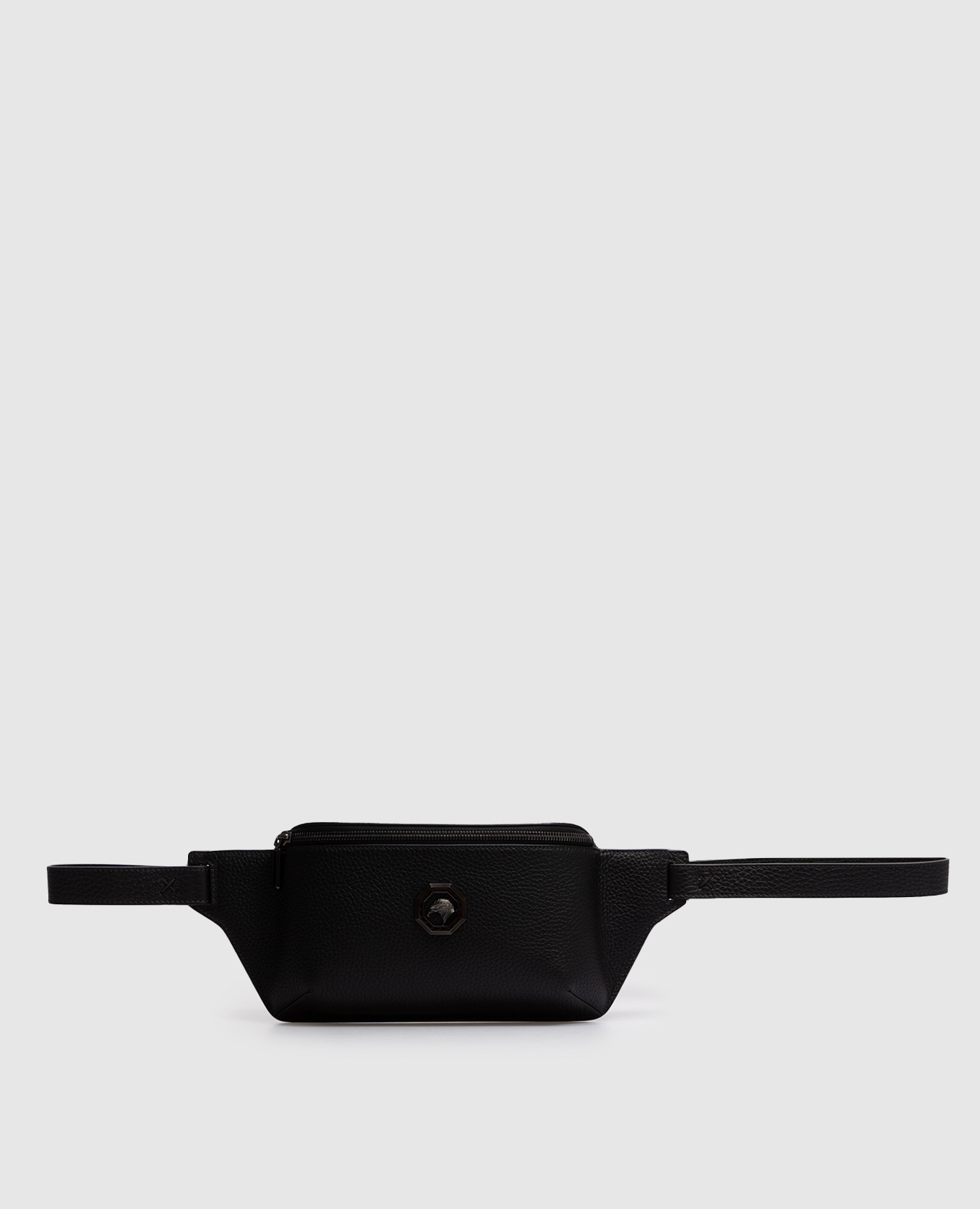 

Black leather belt bag with metal logo patch Stefano Ricci, Черный