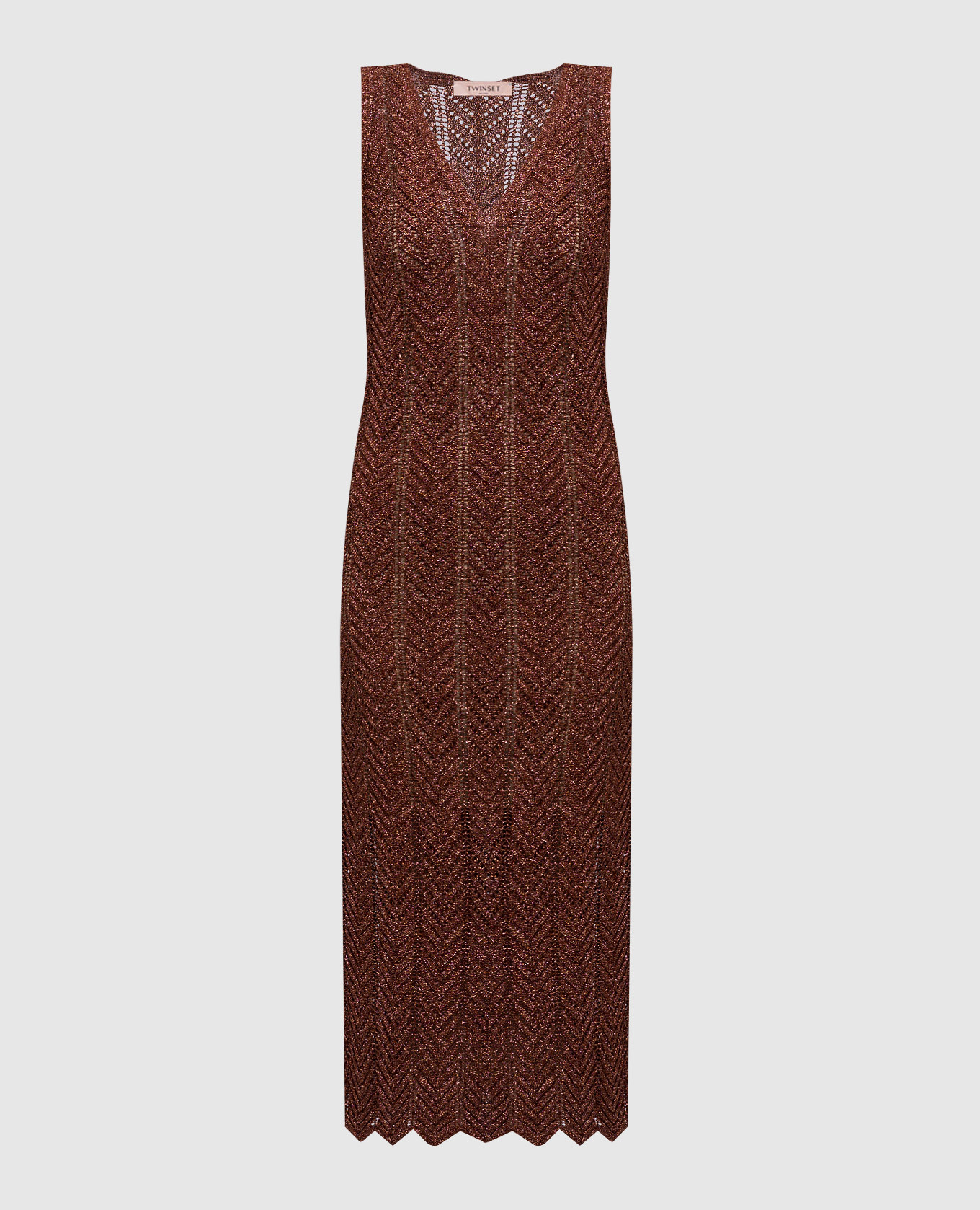 Brown midi dress with lurex Twinset