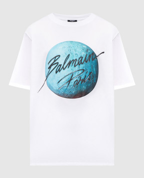 Balmain White T-shirt with print EH0EG010GE80